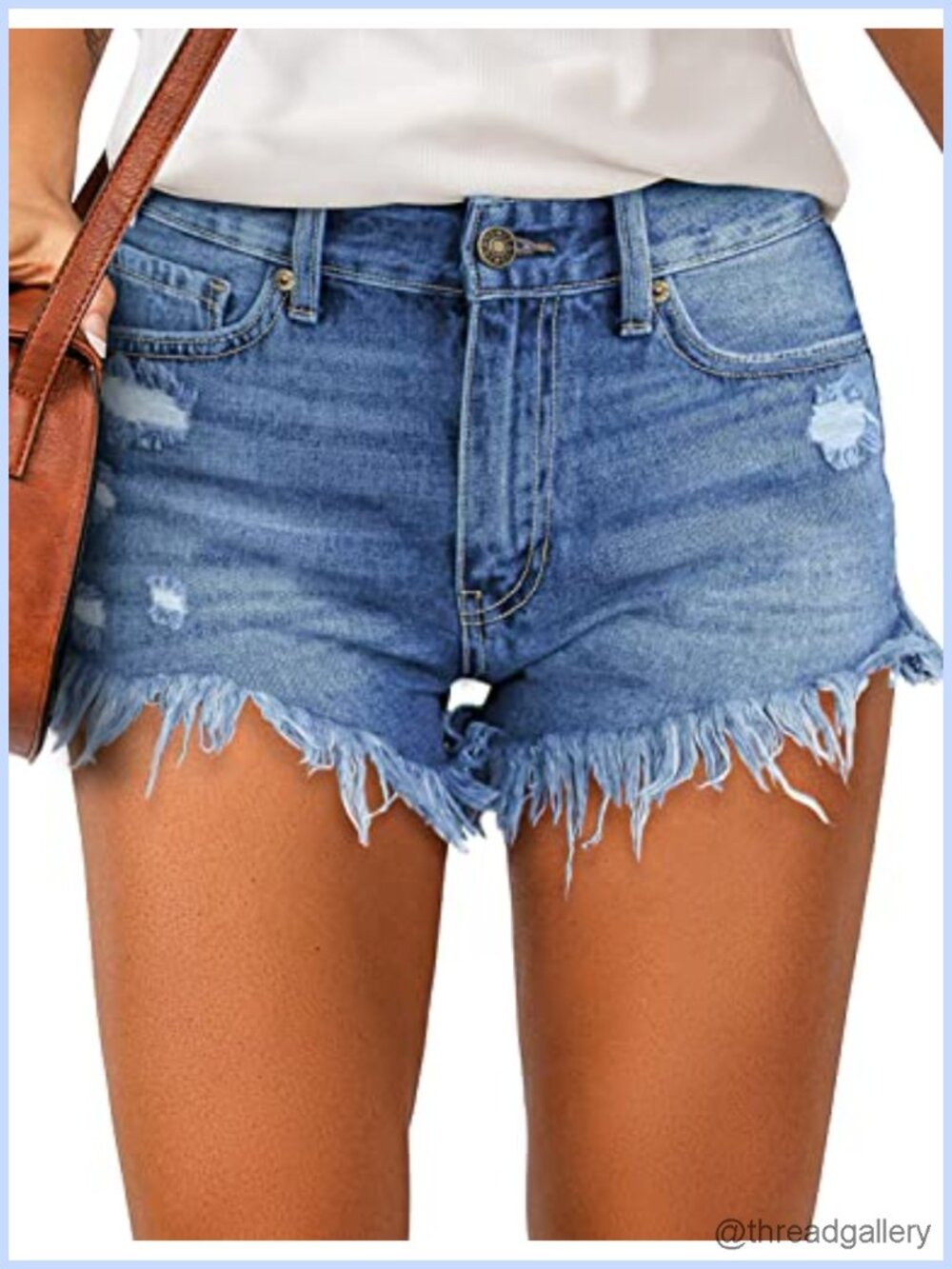 High Waisted Frayed Raw Hem Ripped Denim Jean Shorts